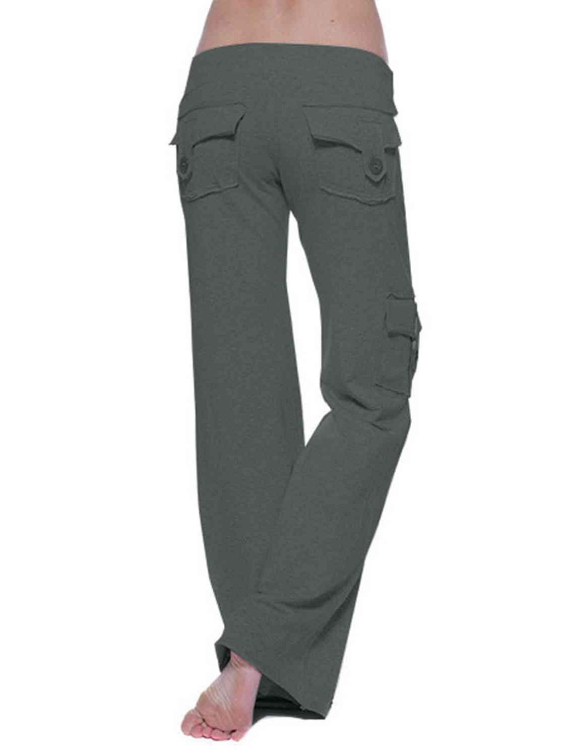 View of the back of Mid Waist Pants with Pockets-green