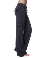 Full side view of Mid Waist Pants with Pockets-black