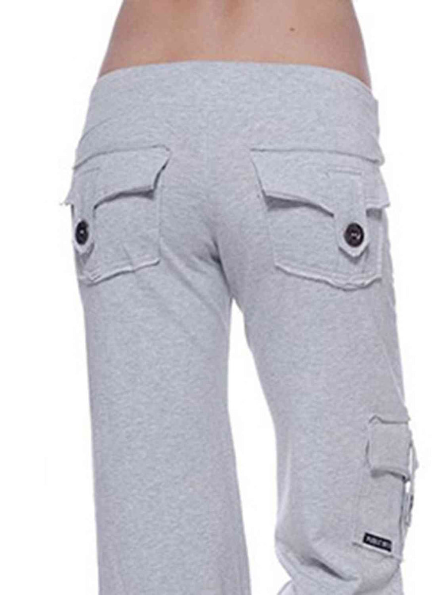 Zoom in photo of the back of Mid Waist Pants with Pockets-gray