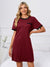 Full front view of Contrast Trim Round Neck Mini Dress-wine