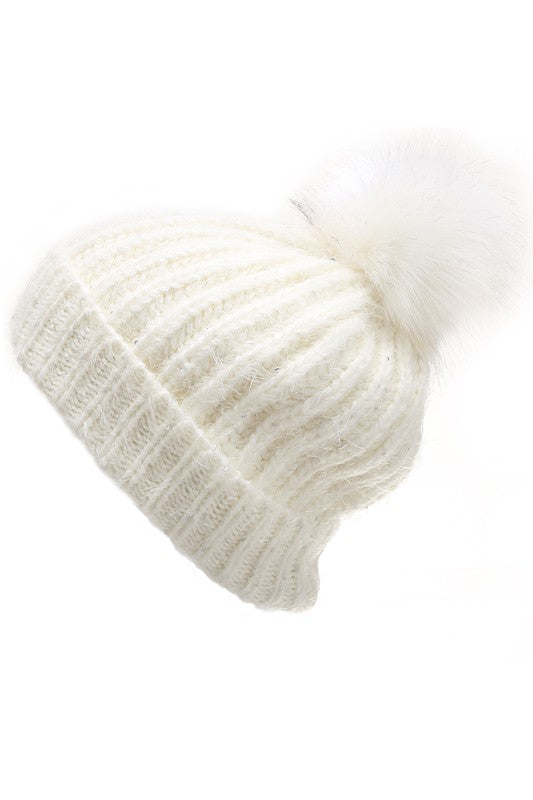 Women&#39;s Sequin Cable Knit Sherpa Lined Beanie Hat