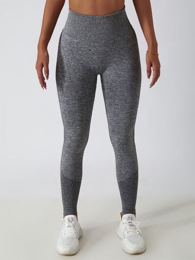 Front view of Wide Waistband High Waist Active Leggings charcoal