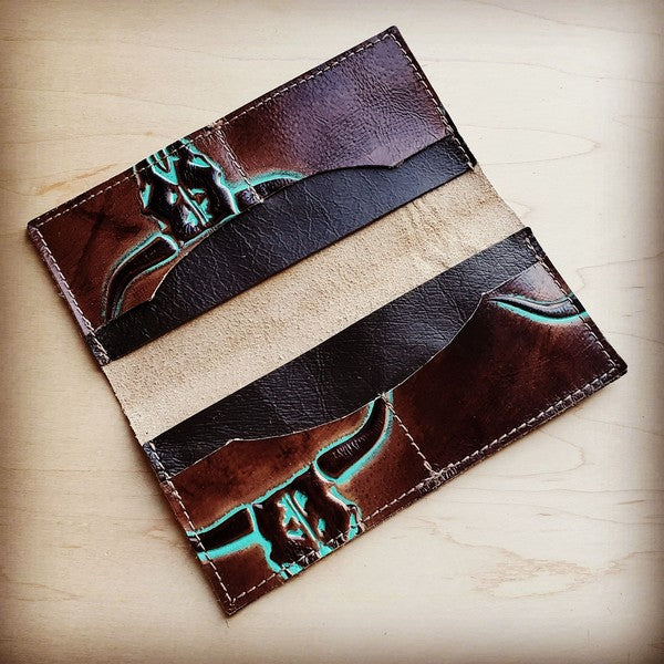 Embossed Leather Wallet Turquoise Steer