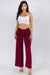 Full front view of SOLID HIGH WAIST WIDE LEG PANTS-burgundy