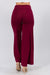 Close up back view of SOLID HIGH WAIST WIDE LEG PANTS-burgundy
