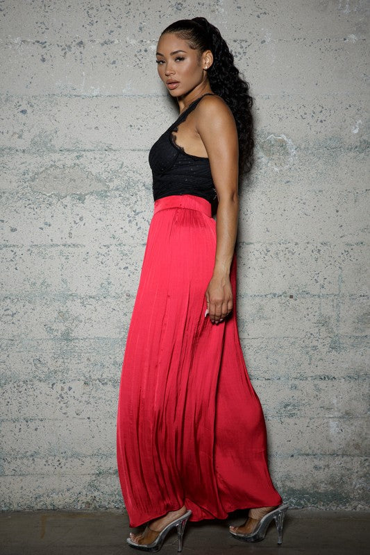 Side view of Full Pleated Dressy Pants-red