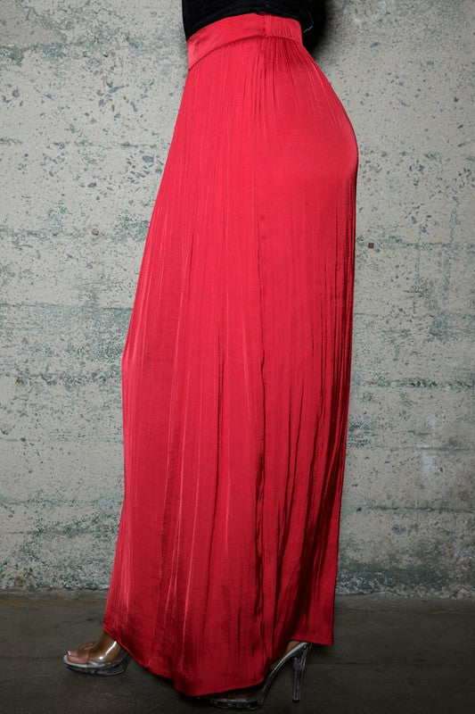 Right side view of Full Pleated Dressy Pants-red