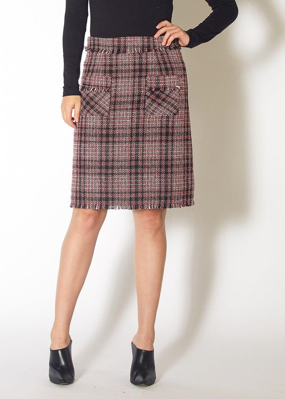 Red Tweed High Rise Pencil Skirt