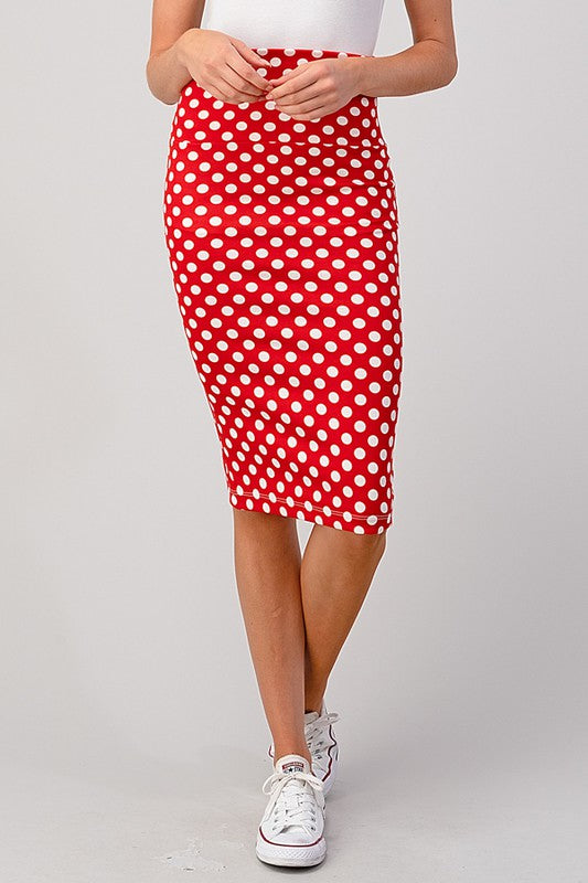Red polka dot pencil skirt