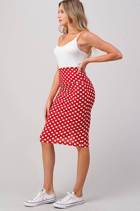 Red polka dot pencil skirt