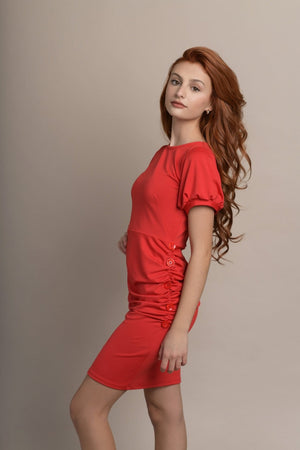 Right side view of Butterfly Tulip Dress-red