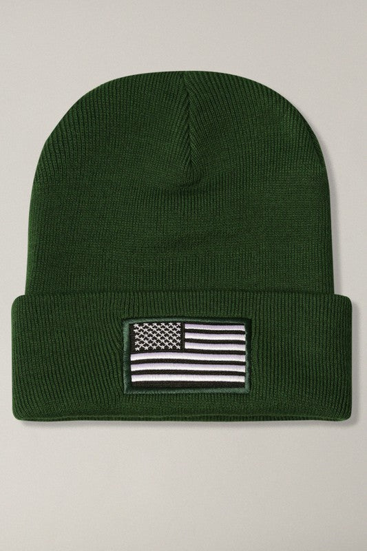 USA Flag Embroidery Patch Foldable Cuff Beanie Hat