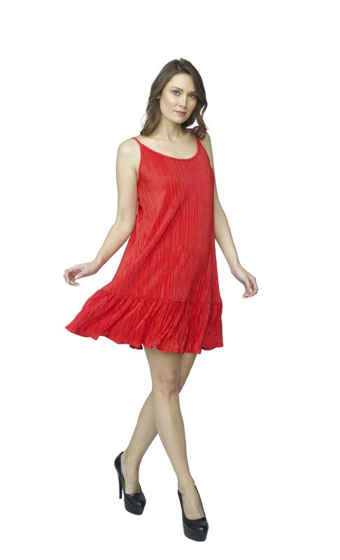Red Crinkle Spaghetti Strap Flare Dress