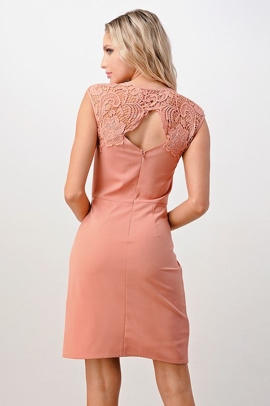 Lace Shoulder Overlap Dress