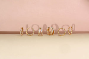 14k Gold & Diamond Twisted Huggie Hoops 