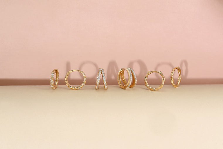 14k Gold & Diamond Twisted Huggie Hoops 