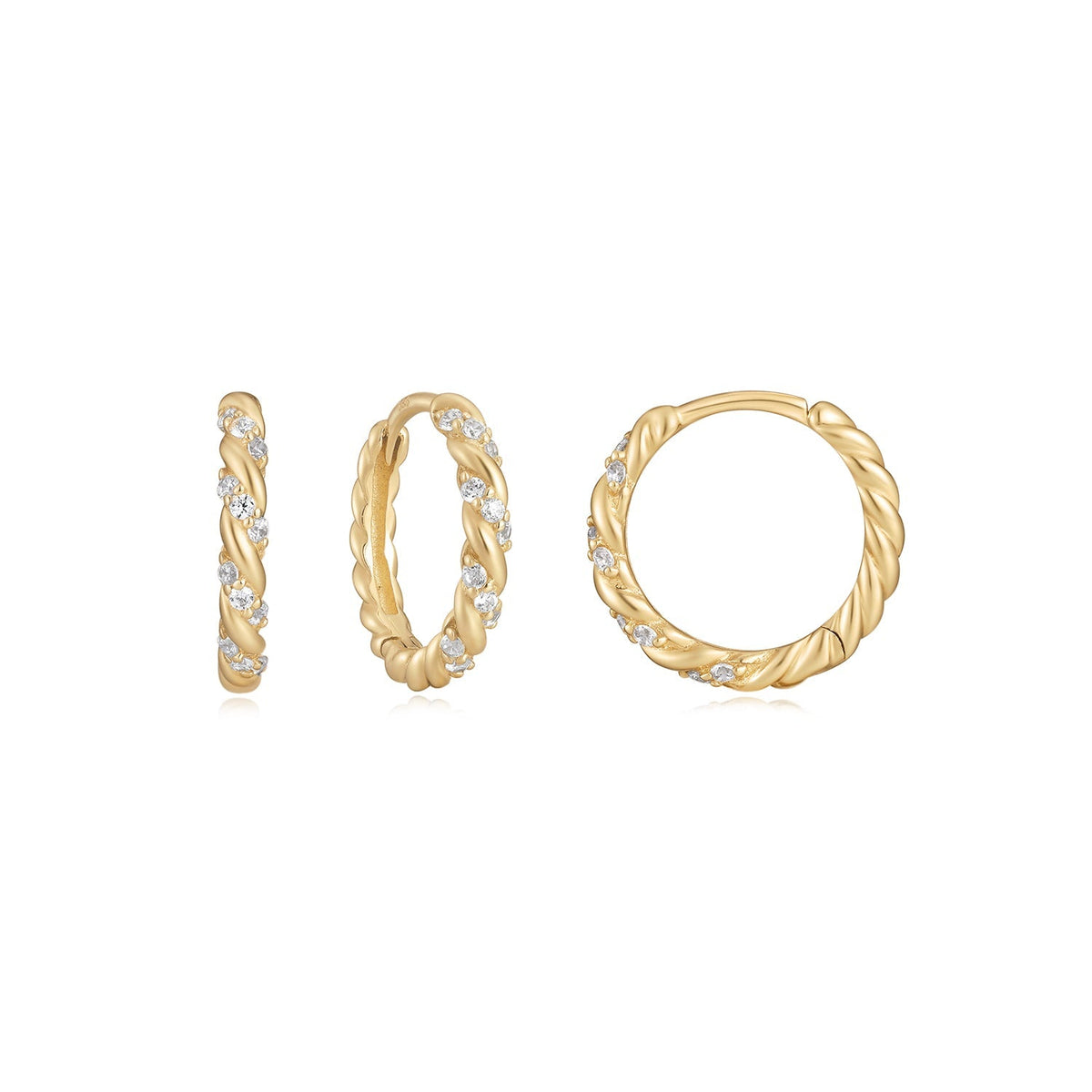 14k Gold &amp; Diamond Twisted Huggie Hoops by eklexic