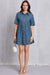 Full view of Button Up Collared Neck Tiered Denim Dress