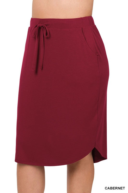 PLUS SELF TIE TULIP HEM SKIRT WITH SIDE POCKETS