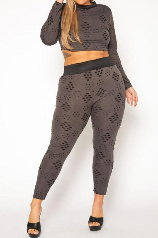 Plus Size Distressed Crop Top &amp; Legging Set