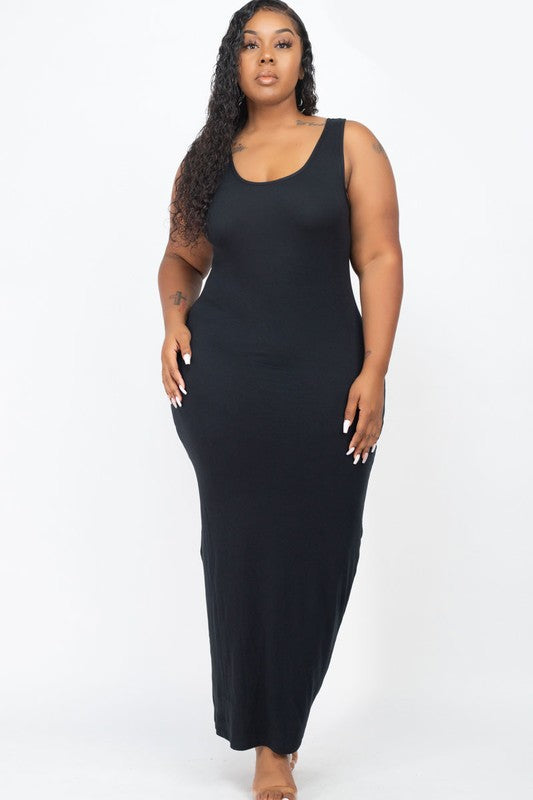 Plus Size Solid Basic Maxi Dress (CAPELLA) Black / 3X