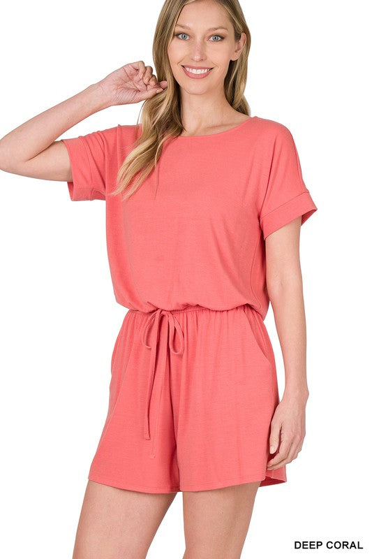ROMPER WITH ELASTIC WAIST &amp; BACK KEYHOLE OPENING