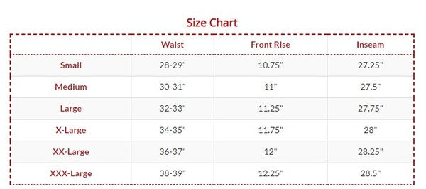 Size chart for Ultra Comfy Stretchy Office Slacks