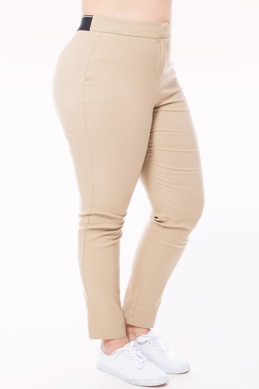Side view of Ultra Comfy Stretchy Office Slacks-taupe
