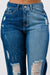 DISTRESSED TWO TONE WASH BAGGY MOM JEAN