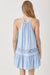View of the back of HALTER NECK TRIM LACE WITH FOLDED DETAIL DRESS blue