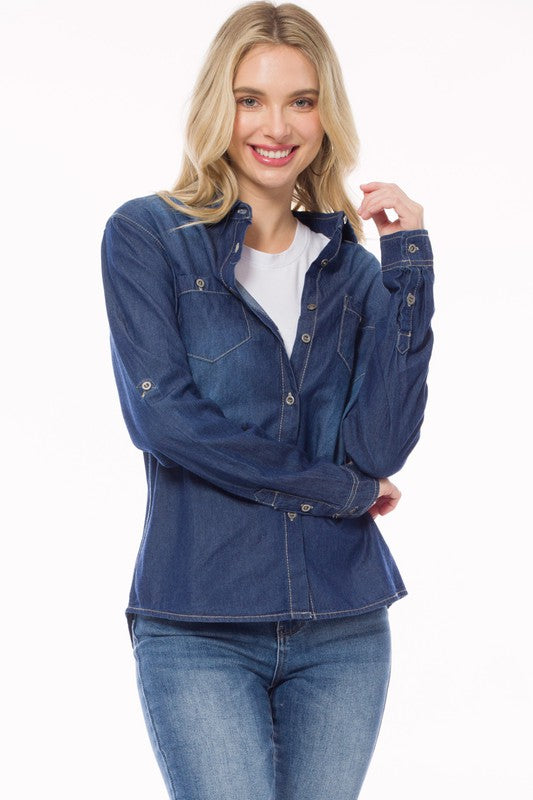 Plus Size Chambray Button Down Shirt