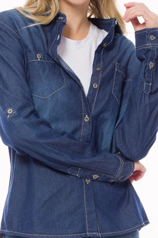 Plus Size Chambray Button Down Shirt