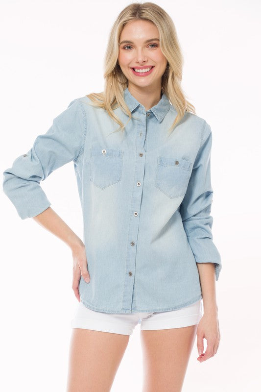 Plus Size Chambray Button Down Shirt