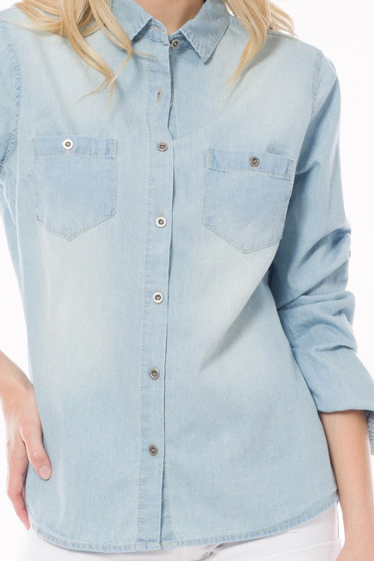 Plus Size Chambray Button Down Shirt