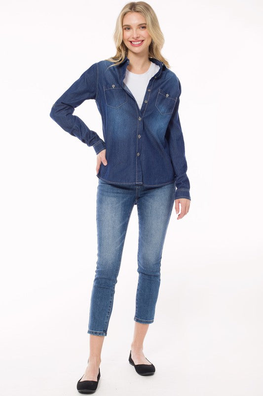 Plus Size Chambray Button Down Shirt