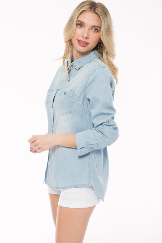Plus Size Chambray Button Down Shirt