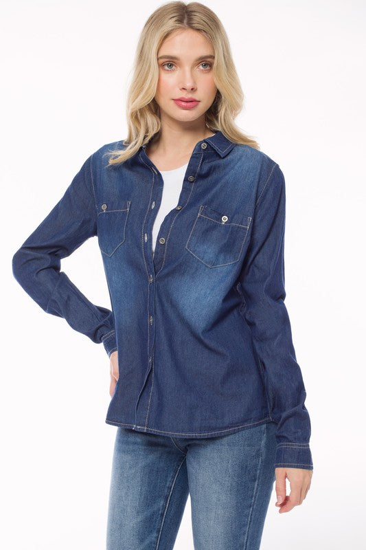 Plus Size Chambray Button Down Shirt