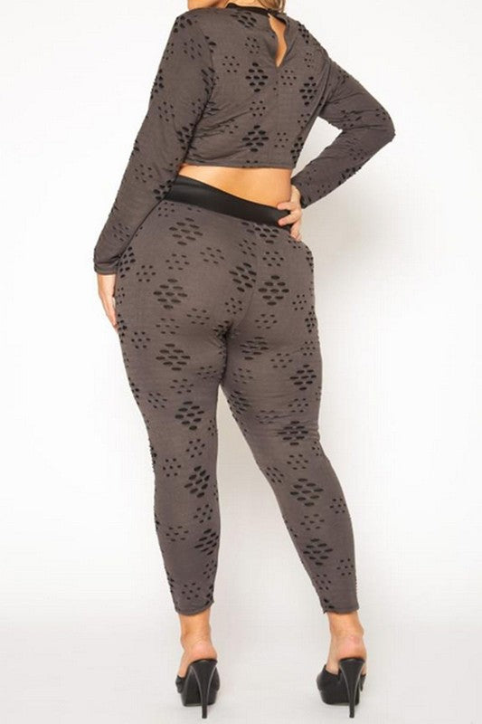 Plus Size Distressed Crop Top &amp; Legging Set