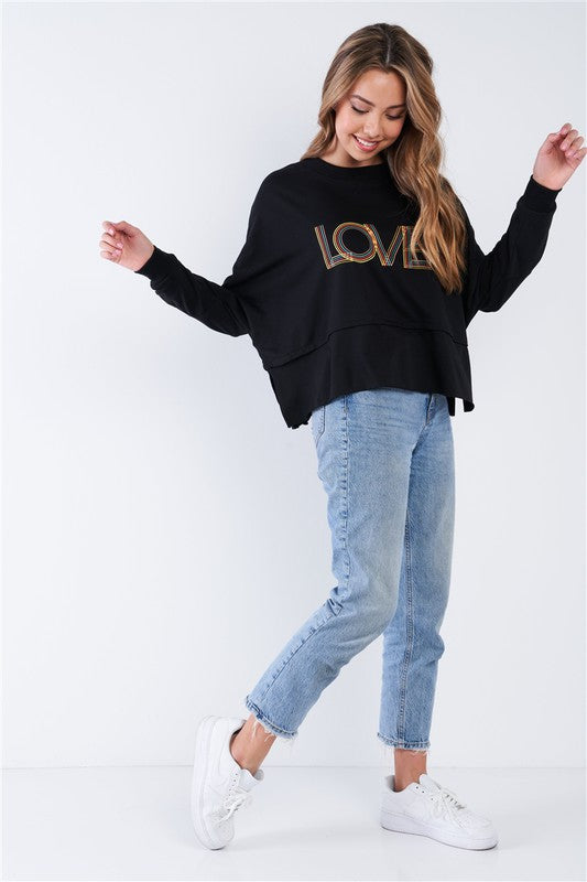 Love Crew Neck Shoulder Snap Detail Top