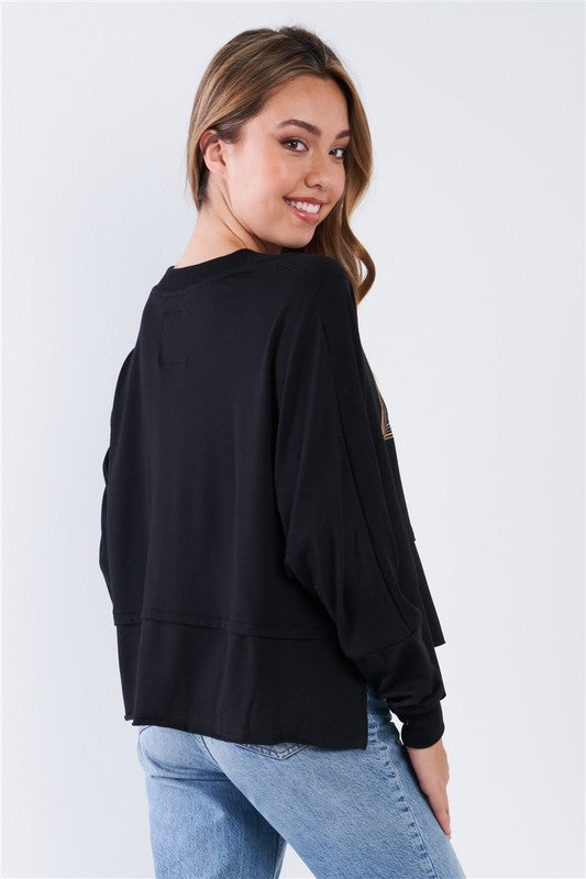 Love Crew Neck Shoulder Snap Detail Top