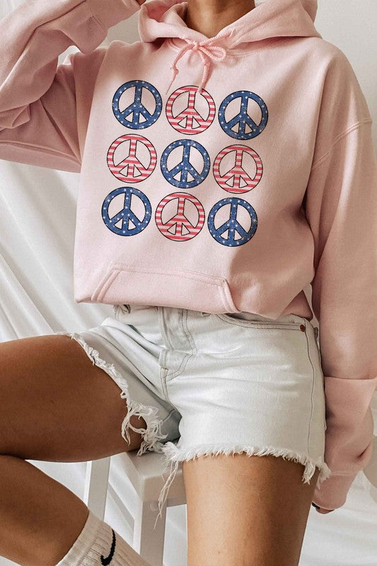 USA PEACE AMERICA GRAPHIC HOODIE PLUS SIZE