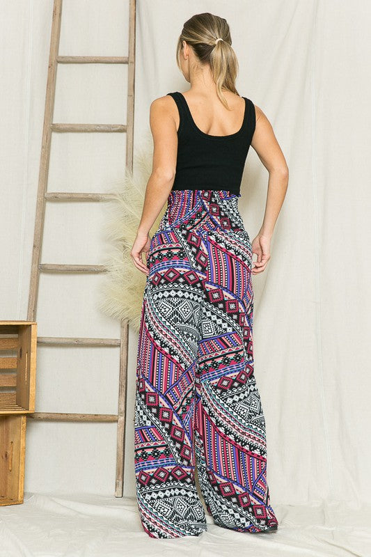 View of the back of Smocked Wide Leg Pants- multi combo