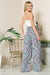 A view of the back of Smocked Wide Leg Pants-blue combo