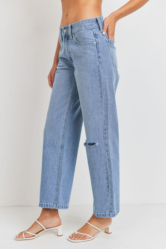 RELAXED MID RISE 1 KNEE STRAIGHT JEANS