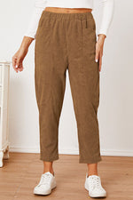 Front view of Pocketed Elastic Waist Pants-brown