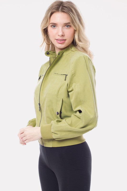 Casual Faux Suede Moto Bomber Jacket