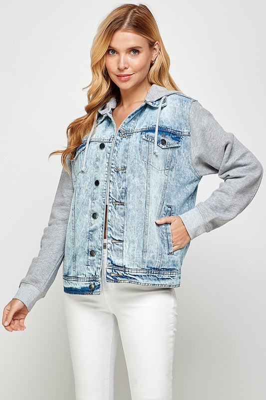 Women&#39;s Denim  Jacket with Fleece Hoodies