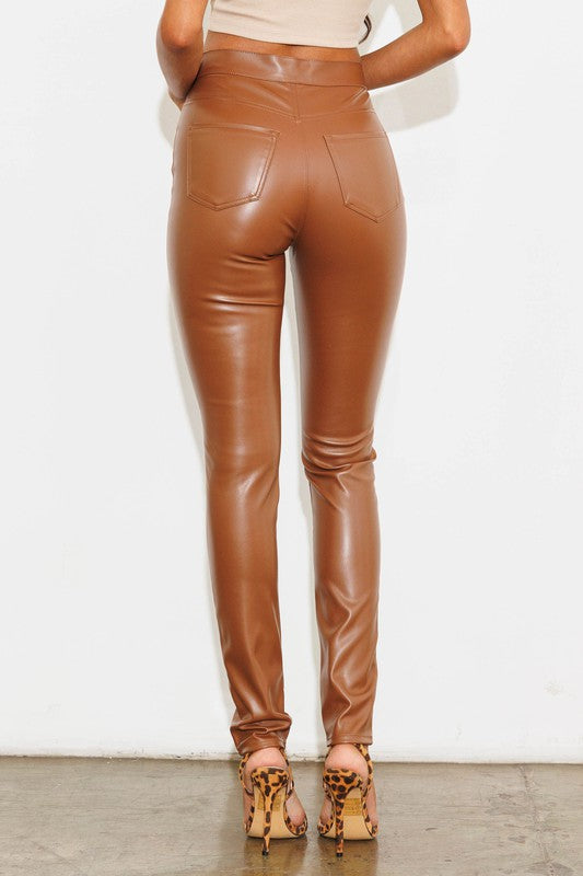 Close up back view of VEGAN LEATHER SKINNY JEAN