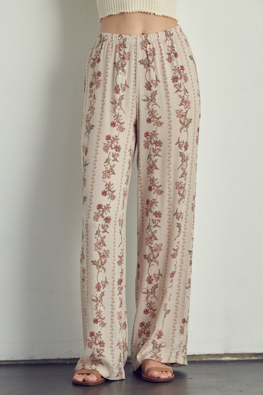 Palazzo pants in floral rayon gauze-cream