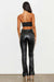 Back view of VEGAN LEATHER SIDE SLIT BOOTCUT